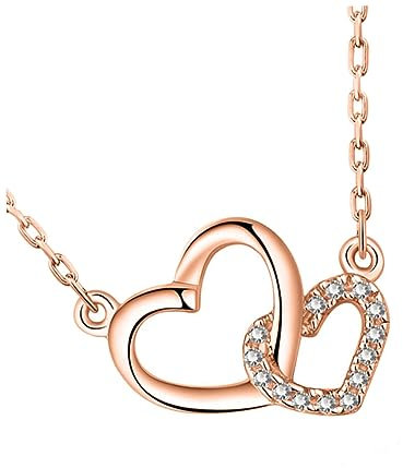 ANDRESLAD Stilvolle S925 Silber Doppelherz Halskette Schlüsselbein Kette Eleganter für Damen Halsschmuck