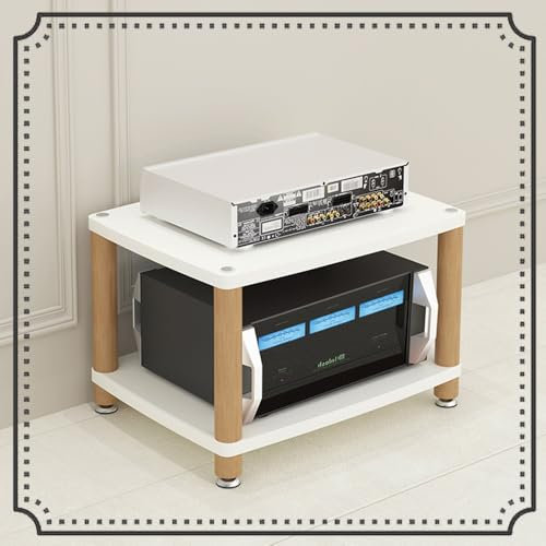 IMUNKT 2/3/4-stufiger HiFi Rack, Stereoschrank, Audio Rack, Holz-Medienstände Für Zuhause/Büro/Theater, Verstärker-Rack-Regal, TV Regal Audio-Video-Komponenten(White,2 Tier)