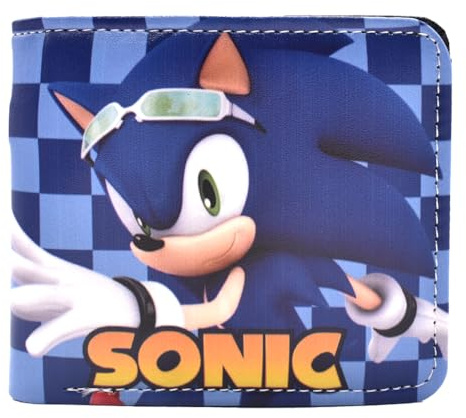 Soniic Wallet, Hedgehog Purse Purses Pouch Pouches Credit Card Leather Thin Bifold Small Wallet Anime Wallet PU Leathe Purse Bifold Card Holder Multicard Wallets Coin Purse for Kids Birthday Gift