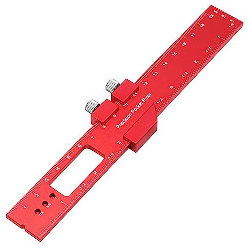 CCKUYT T-Schienen-Lineal, Holzbearbeitungslineal, Taschenlineal, Metall-Rechenschieber, Zoll- und metrisches T-Typ-Anreißlineal, Quadratlineal