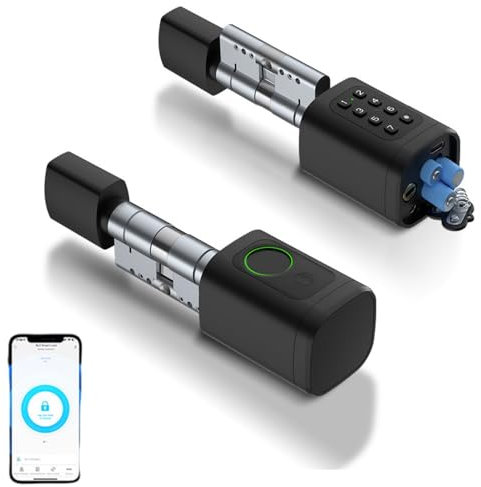 Serrure de porte, avec empreinte digitale, 5 en 1, intelligente, avec code numérique RFID, application pour ouvre-porte électronique, serrure de porte d'entrée, cylindre de serrure réglable, 60 à 90