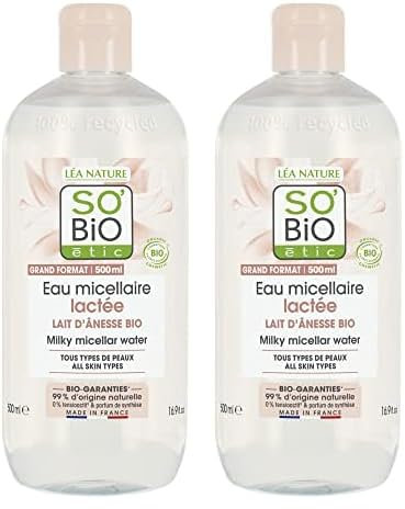 So'Bio étic - Eau micellaire lactée - Mon Lait d'Ânesse - Tous types de peaux - Certifié Cosmebio - Flacon de 500 ml (Lot de 2)