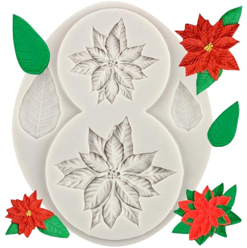 Sijiangmold Weihnachtsstern Silikonformen Weihnachtsstern Blatt Fondantform Für Kuchendekoration Schokolade Cupcake Topper Süßigkeiten Polymer Ton Blütenpaste