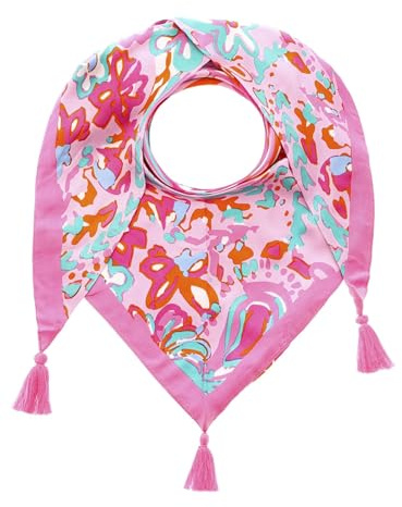 Zwillingsherz Dreieckstuch Schal mit Quasten, Blumenmuster in Rosa und Türkis, Dekoratives Halstuch