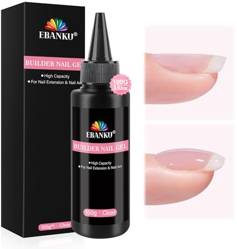 100G Clear Builder Gel for Nails, EBANKU Large Capacity Hard Gel for Nails, Nail Extension Strengthen Hard Builder, Soak Off Long Lasting UV Light Cure