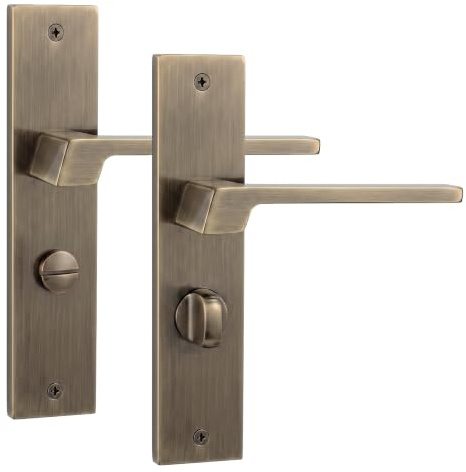 Decoranddecor Spectra Antique Brass Bathroom Door Handles Internal WC Turn | Privacy Thumb Turn for WC & Bathroom Doors, Mortice Lock Sold Separately, Interior Door Handles, 200x45mm Plate