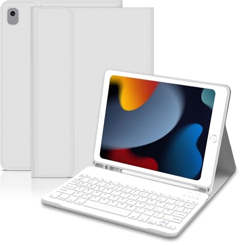 Lielax Keyboard Case for iPad 2021 9th/ 2020 8th/ 2019 7th Generation 10.2 Inch, Protective Case With Pencil Holder and Magnetic Detachable Bluetooth Keyboard (UK Layout) for Air 3/Pro 10.5, Grey