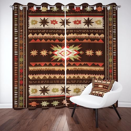 Southwest Navajo Thermo Curtains 175x140 cm Geometric Aztec 2-Piece Set with Grommets Native American Tribal Blackout Drapes for Bedroom & Living Room Window Decor