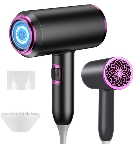 Asciugacapelli, Asciugacapelli Ionico Portatile da 2400 W da Salone con pulsanti caldo/freddo, Ugelli, Phon Capelli Leggero Professionale per Casa Viaggi Donne Bambini (Grey 1)