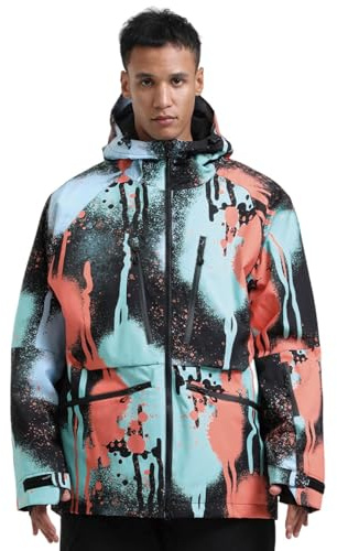 GSOU SNOW Hombres Mujeres Chaqueta de Esquí Holgados Chaqueta de Snowboard Baggy Chaqueta de Nieve Oversize - Multibolsillos Impermeable Antiviento Transpirable Aislante Térmico con Capucha