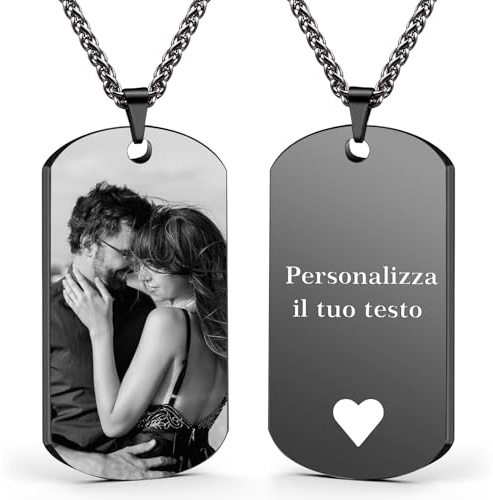 AAQ collana con foto personalizzata - Collana personalizzata con foto e testo per uomo e donna, Regalo donna uomo personalizzato per compleanno e Natale (Incisione laser)