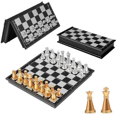 Schachspiel Kinder, 13 × 13cm Reiseschach Magnetisch, Reiseschach Klein, Schachbrett Einklappbar, Schach Magnetisch für Kinder und Erwachsene zum Pendeln, Reisen, Camping (B)