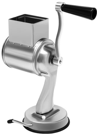 Rallador giratorio de acero inoxidable, rallador de verduras con manivela y varios accesorios, cortador manual de verduras para cocinas de casa, cafetería y restaurantes, color plateado