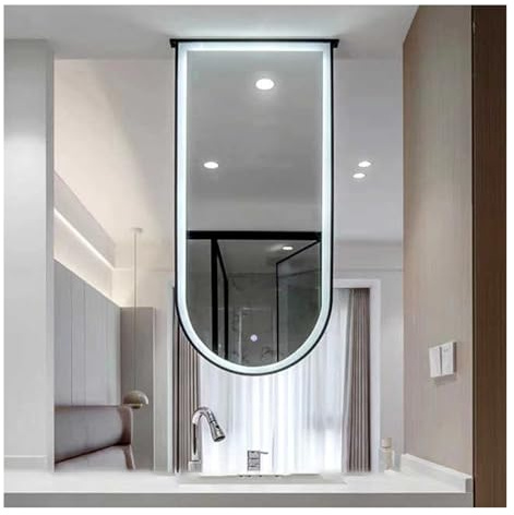 Arch Ceiling Hanging Mirror with Lights,Wall Mounted Suspended Corridor Bathroom Mirror,Extra Narrow Frame,Space-Enhancing Decor,for Home Hotel Use(40x100cm)