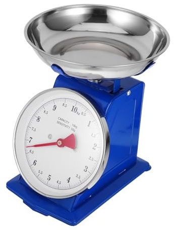 Balance Cuisine à Cadran Vintage 10kg en Acier Inoxydable | Plateau Détachable, Lecture Facile du Cadran, Précision Élevée, Fonctionnement sans Pile, Bleu
