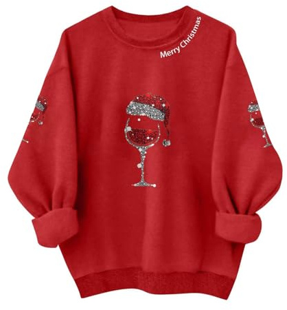 Nuoke Sudaderas de Navidad para Las Mujeres Sudadera de impresión gráfica Navidad Manga Larga Sudadera Linda Vacaciones
