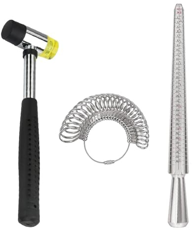 Ringstorleksverktyg, ringdorn storleksmätare set med gummi juvelerarens klubba hammare stål fingerstorlek mätpinne tråd wrap smycken verktyg för smyckestillverkning reparation, 22.1cm*6.1cm, Aluminium