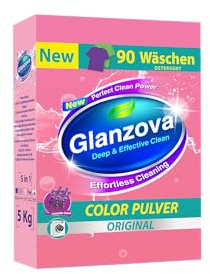 Glanzova Color Waschpulver Original, 5-in-1 Tiefenreinigung, 5 kg, 90 Wäschen, Lavendelduft, Farbschonend, Faserpflegend, Pulverform