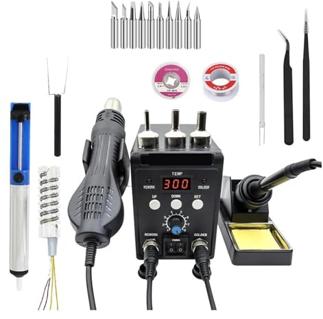 Stazione Di Saldatura 2 In 1 Digitale ESD Soffiatore Aria Calda Pistola Termica Saldatore SMD Dissaldatura Rilavorazione Strumenti Riscaldamento rapido(KIT6)