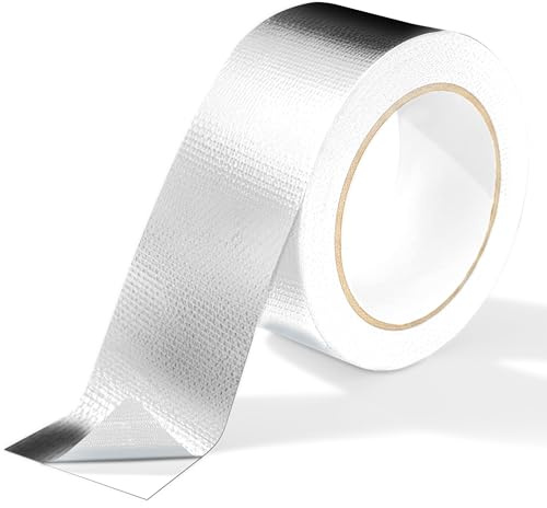 Zeeorymn Ruban Adhésif Aluminium,50mm x 20m Aliminum foil tape Fibre de Verre Résistant à la Chaleur UV & à l'Eau, Imperméable pour Réparation d'Isolation