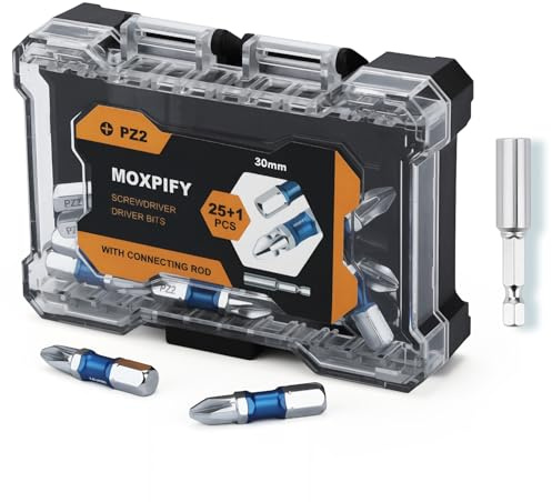 PZ2 25pcs Impact Driver Bits 30mm Screwdriver Bit Set + Magnetic Bit Holder | Magnetic Drill Bits Pozidriv 2 Heavy Duty