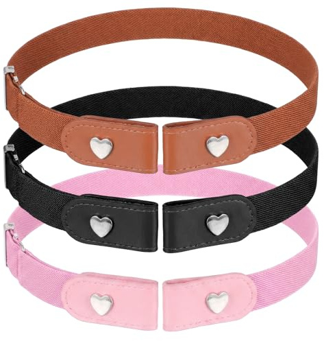 Josojoou 3Pcs No Buckle Stretch Belts for Toddler Elastic Girls Belt Adjustable Toddler Belt Buckle Free Belts for Girls Boys(3 Colors)