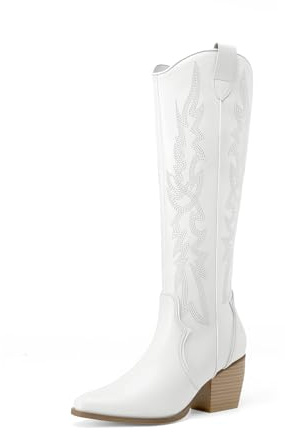 DREAM PARIRS Cowgirl stövlar bekväma dra på dragkedja tjock häl spetsig tå broderad western cowgirl knähöga stövlar flickor damer retro hög stövel