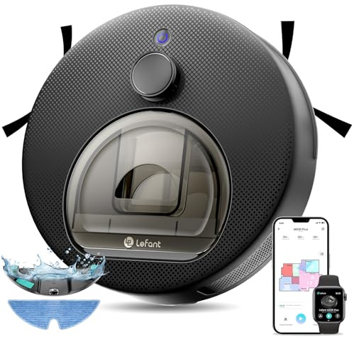 Lefant M330 Plus Robot Aspirateur Laveur 3en1, 5000Pa, 160Min, Système Freemove 3.0, Anti-emmêlement, Navigation LiDAR Précise, Zone Interdite Intelligente, 3 Niveaux d'Aspiration, APP/Alexa, Noir