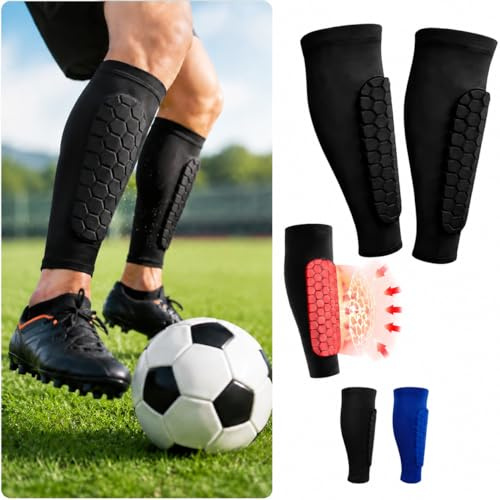 Football Shin Pads Guards, Shin Guards for Defender Honeycomb Compression Sleeve for Superior Impact Absorption, Elastic Breathable Knit, Lightweight Comfortable Fit Soccer