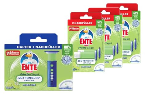 WC-Ente Frische-Siegel Fresh Lime Starter Set + 7 Nachfüller, WC Reiniger Gel, Langanhaltende Frische, Toilettenreinigung, Vorratspack