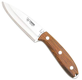 Cudeman Cuchillo 123-K Cesar BOZAL hoja de acero Sandvik 12c27 de 11 cm vaciado escandinavo empuñadura de cocobolo de 12 cm para caza, pesca, supervivencia y bushcraft + Portabotellas regalo