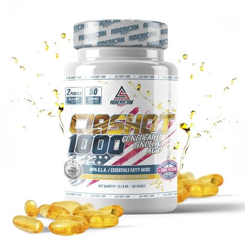 AS American Suplement | CLA Shot 1000 mg | 100 Cápsulas | Ayuda a la Definición Muscular | Elimina el Apetito y la Ansedad | Ácido Linoleico Conjugado | Elaborado a Partir de Aceite de Cártamo