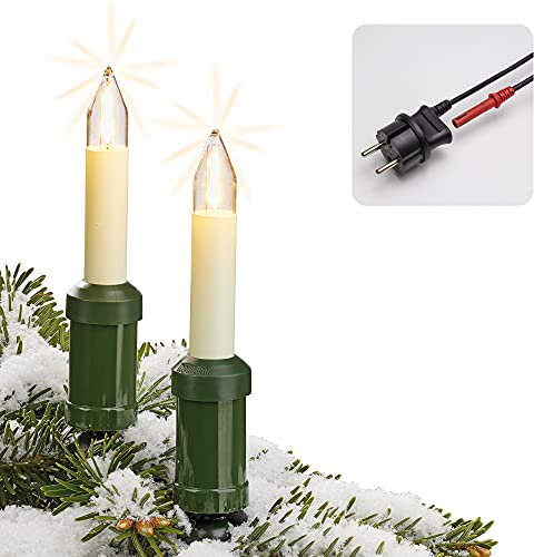 hellum LED Lichterkette Weihnachtsbaum 20-tlg. für außen Made in Germany mit teilbarem Stecker, 19 m warmweiße Christbaumbeleuchtung, 20 Weihnachtskerzen LED mit Kabel für außen <59 lm 845556