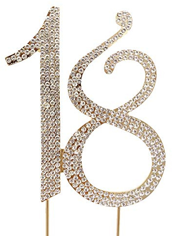 Honbay 18 Cake Topper Premium Sparkly Crystal Rhinestones Cake Topper Cake Decoration for 18th Birthday Party (18 Gold)