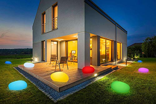 Deko-Stein mit LED Beleuchtung | kabellos | 8 Farben möglich | Solar | Kieselstein-Form | wasserdicht | Solar-Gartenleuchte (40 cm)