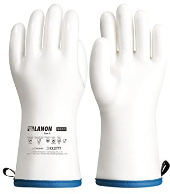 LANON Liquid Silicone Gloves, Heat Resistant Oven Gloves with Fingers, Food Grade, Waterproof, BBQ, Baking, Cooking Mitts, White, Large