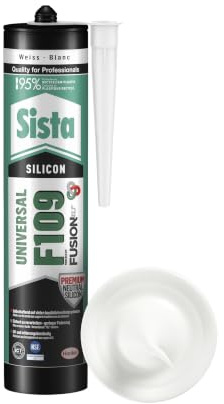 Sista F109 Fusion Silikon, Neutralvernetzende Fugenmasse, Weiß, 1x300ml | Oxim- & MEKO-frei, haftet auf PVC & Metall, UV- & schimmelresistent, bis -5°C verarbeitbar, für Reinräume geeignet