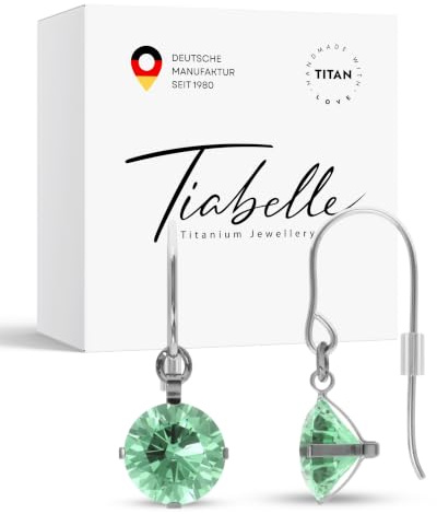 TIABELLE – Ohrhänger ENYA aus Titan mit funkelnden Swarovski® Zirconias – Ohrringe hängend für Damen – allergenfrei & hautverträglich – Handmade in Germany (8,8mm ø)