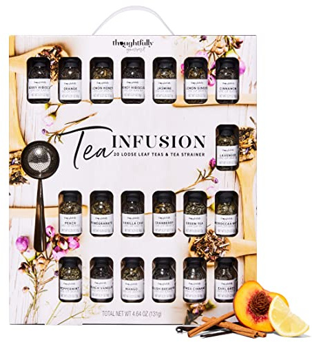 Thoughtfully Gourmet, Tea Infusion Kit Gift Set, Includes 20 Uniquely Flavoured Loose Leaf Teas And Tea Infuser, Pack of 20