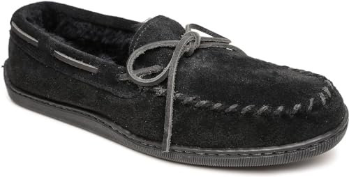 Minnetonka Men's Sheepskin Hardsole Slipper, Black, 10 M US
