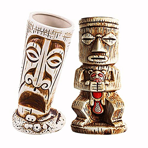Vinbcorw Tiki Becher, Bunte Tiki Keramkikbecher, cocktailgläser,Ideal für Bar, Tiki-Partys, Cocktailpartys, Strandpartys, Poolpartys, Halloween-Partys,A6