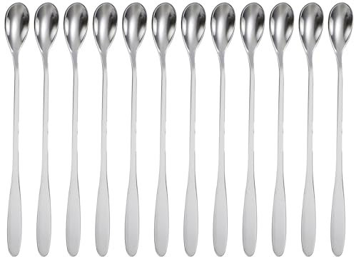 Intirilife 12x Dessert Löffel Set Edelstahl - 19 cm - Lange Eislöffel Für Latte Macchiato, Cocktails, Desserts - spülmachinengeeignet