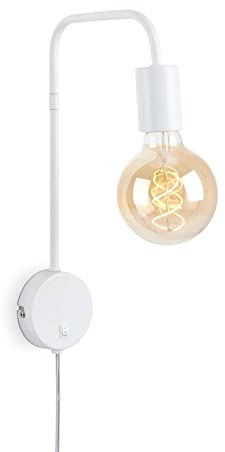 BRILONER Leuchten – Retro Bettleuchte, Wandleuchte, Leselampe mit Stecker, Kippschalter, 1x E27, max. 10 Watt, Metall, Weiß, 2086-016