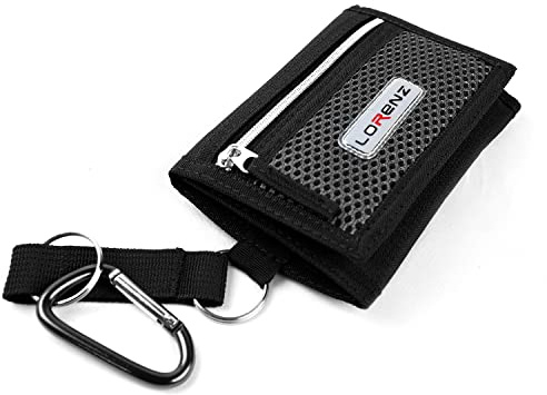 Sports Wallets For Boys, Trifold Men Canvas Wallet With Coin Pocket And Credit Card Holder, Waterproof Teenagers Folder Wallet with chain, hook or classic (With Snap Clip Hook, Black)