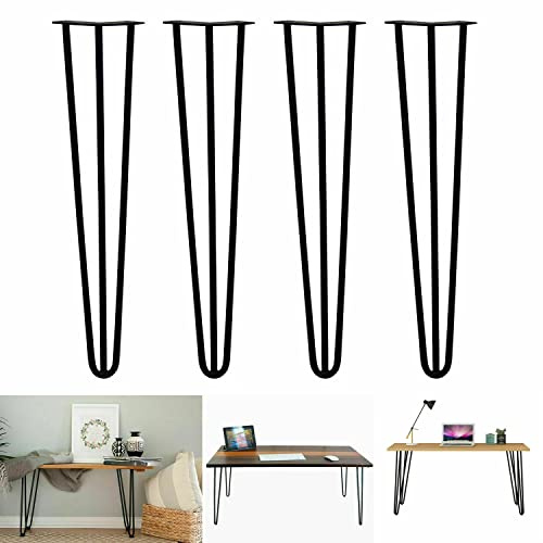 28 Table Legs Hairpin 71cm with 3 Rod, Floor Protector Feet, Screws Hairpin Legs Stainless Steel - 10mm Diameter Steel Furniture Legs Metal for Standard Desks, Benches, Seats, Dining Table Legs Black