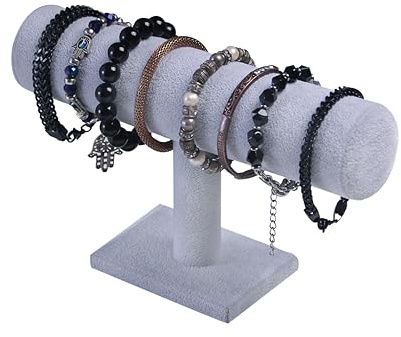 Justsoso T-bar armbandshållare, armband visningsstativ för försäljning, hårknutna smycken arrangör klockställ för show (grå sammet)