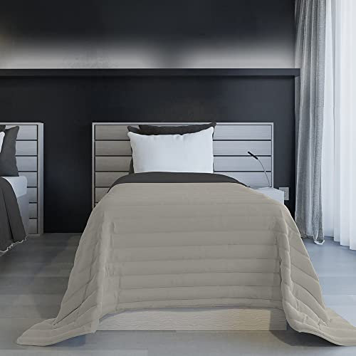 Italian Bed Linen PIUMINO ESTIVO IGNIFUGO MICROFIBRA BICOLORE, Grigio Chiaro/Grigio Scuro, 170 x 270 cm