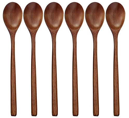 4 cucharas de madera de 23,5 cm, cucharas de madera ecológicas, cucharas de madera, cucharadas retro de miel, mermelada, cucharas para niños, cuchara, cuchara, mango largo, mango largo, cuchara de