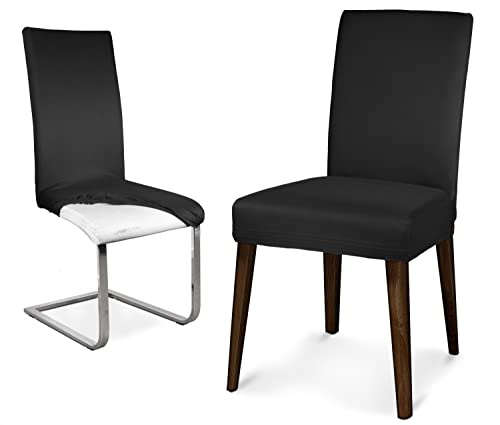 BEAUTEX Stuhlhussen Mikrofaser Stühle & Schwingstühle 4er Set Schwarz | 95% Polyester, 5% Elasthan, weiche Mikrofaser, elastisch, Rundum-Gummizug, 30 °C waschbar, faltenarm & formstabil