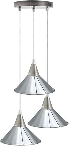 3 Lichtleisten für Innen- und Deckenleuchte, 100 cm, verstellbares Loftkabel, 21 cm, Retro-Metallkegel-Lampenschirm, 20 cm, 3-Wege-Punkt-Auslass, rund, Metall, Deckenrosette (Chrom)